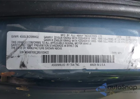 2006 Subaru Baja Turbo from USA, damaged, VIN 4S4BT63C265103422